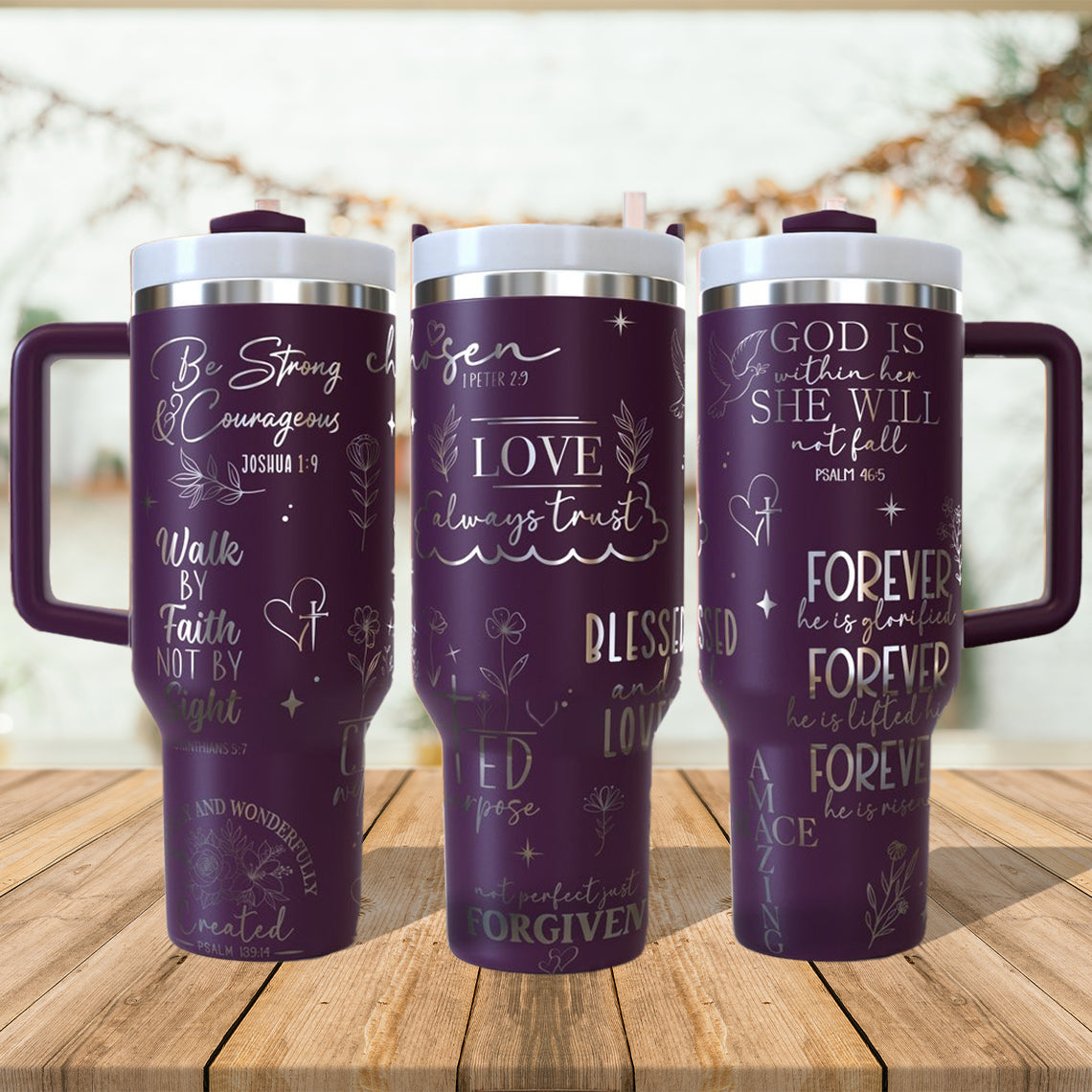 Faith Bible Verses Tumbler 30oz/40oz, Jesus Tumbler With Handle, Christian Laser Engraved, LAF10